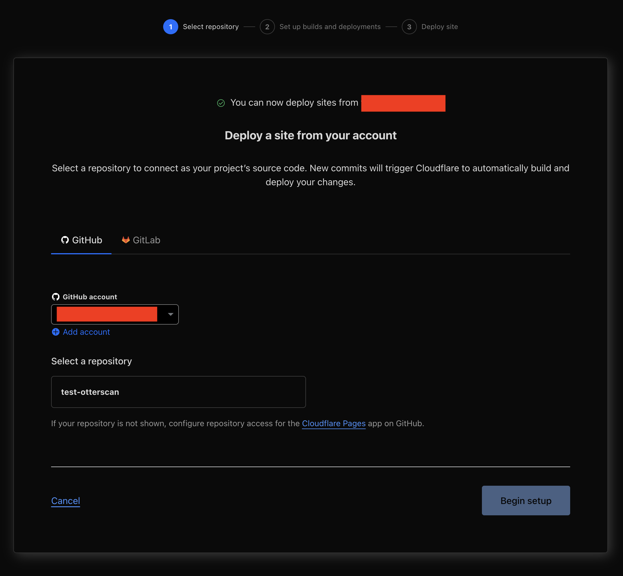Select GitHub repository